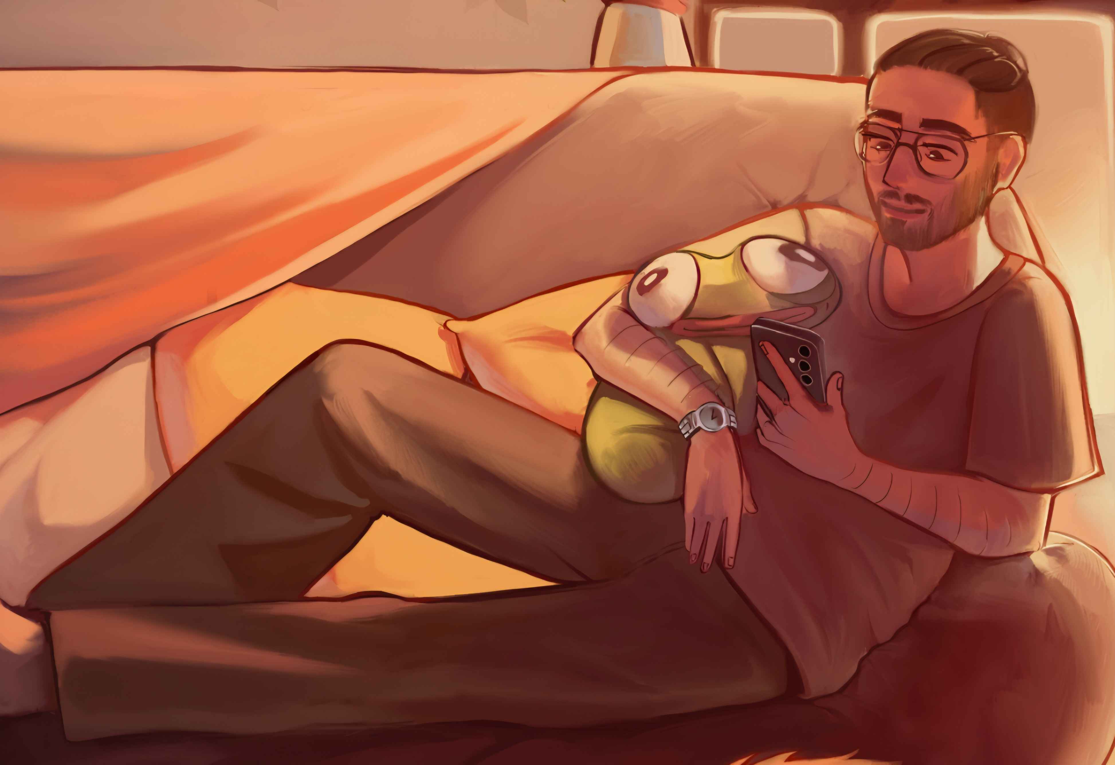 Illustrated portrait of Hadi at home